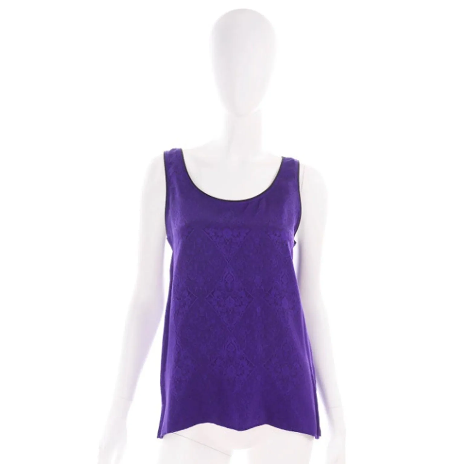 1990s Yves Saint Laurent Purple Jacquard Silk Sleeveless Top
