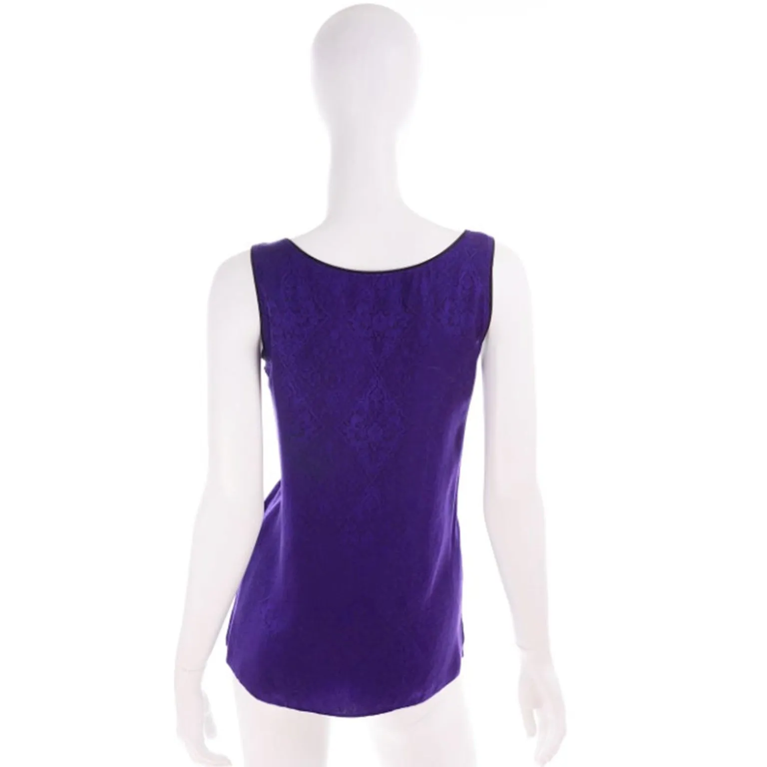 1990s Yves Saint Laurent Purple Jacquard Silk Sleeveless Top