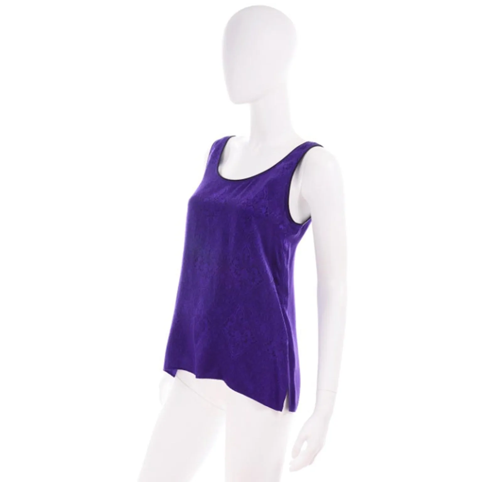 1990s Yves Saint Laurent Purple Jacquard Silk Sleeveless Top