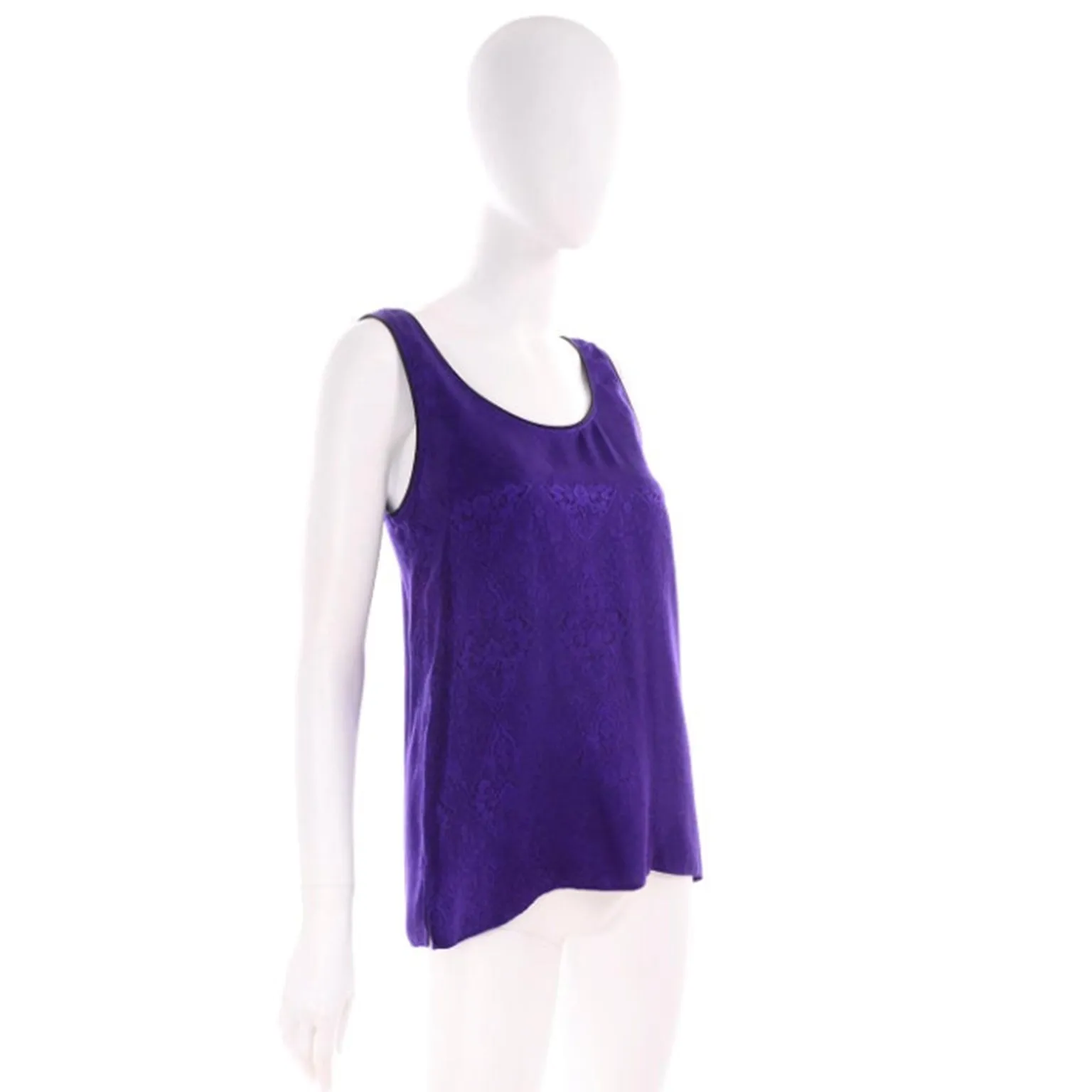 1990s Yves Saint Laurent Purple Jacquard Silk Sleeveless Top