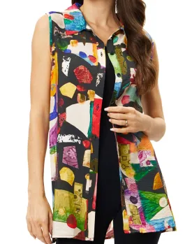 35K70 Mixed Media Button Down Top Layering Vest by Adore