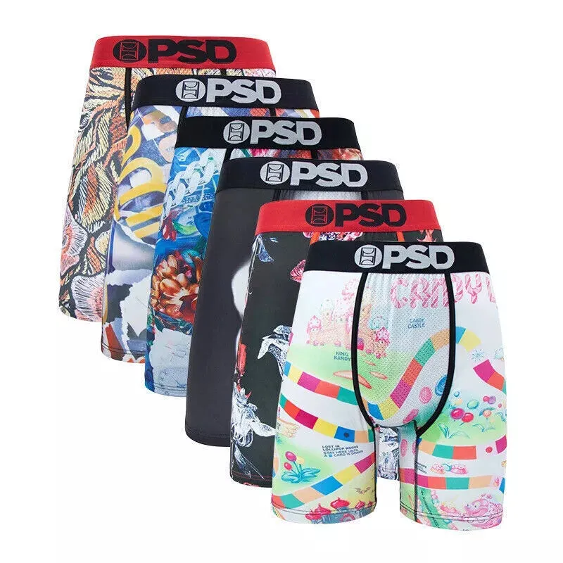 6Pcs Quick Dry Men Underwear Staple Boxers Briefs PSD Polyester Shorts Pants
