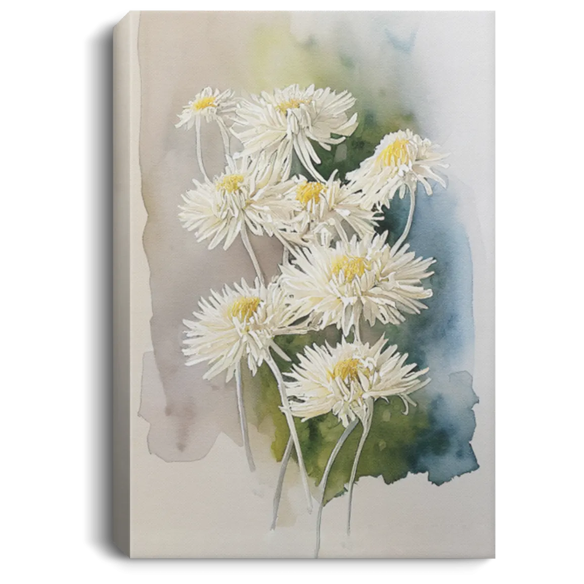 A Bunch Of Blooming Chrysanthemum, Watercolor White Flower