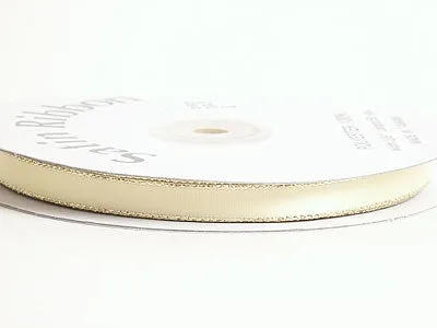 Baby Maize with Gold Edge Satin Ribbon Lurex Edge - ( W: 1/8 Inch | L: 100 Yards )