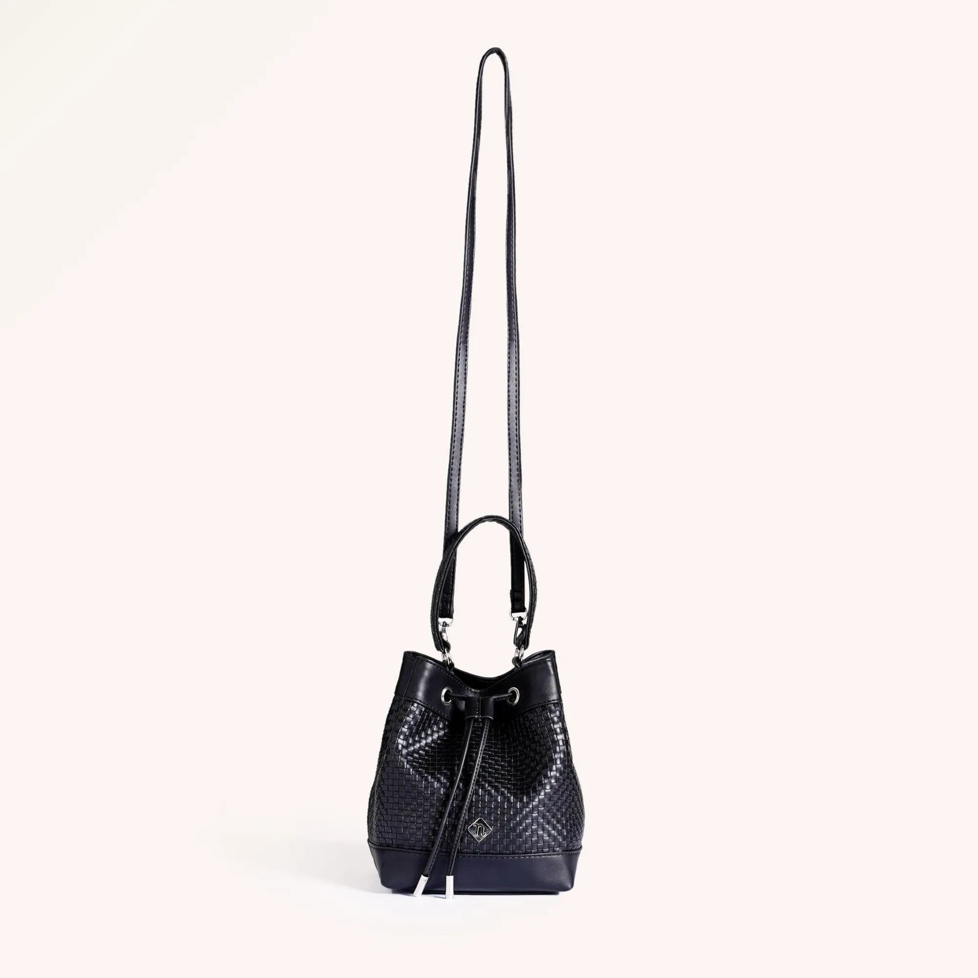 Basket Weave Bucket Handbag For Women Black
