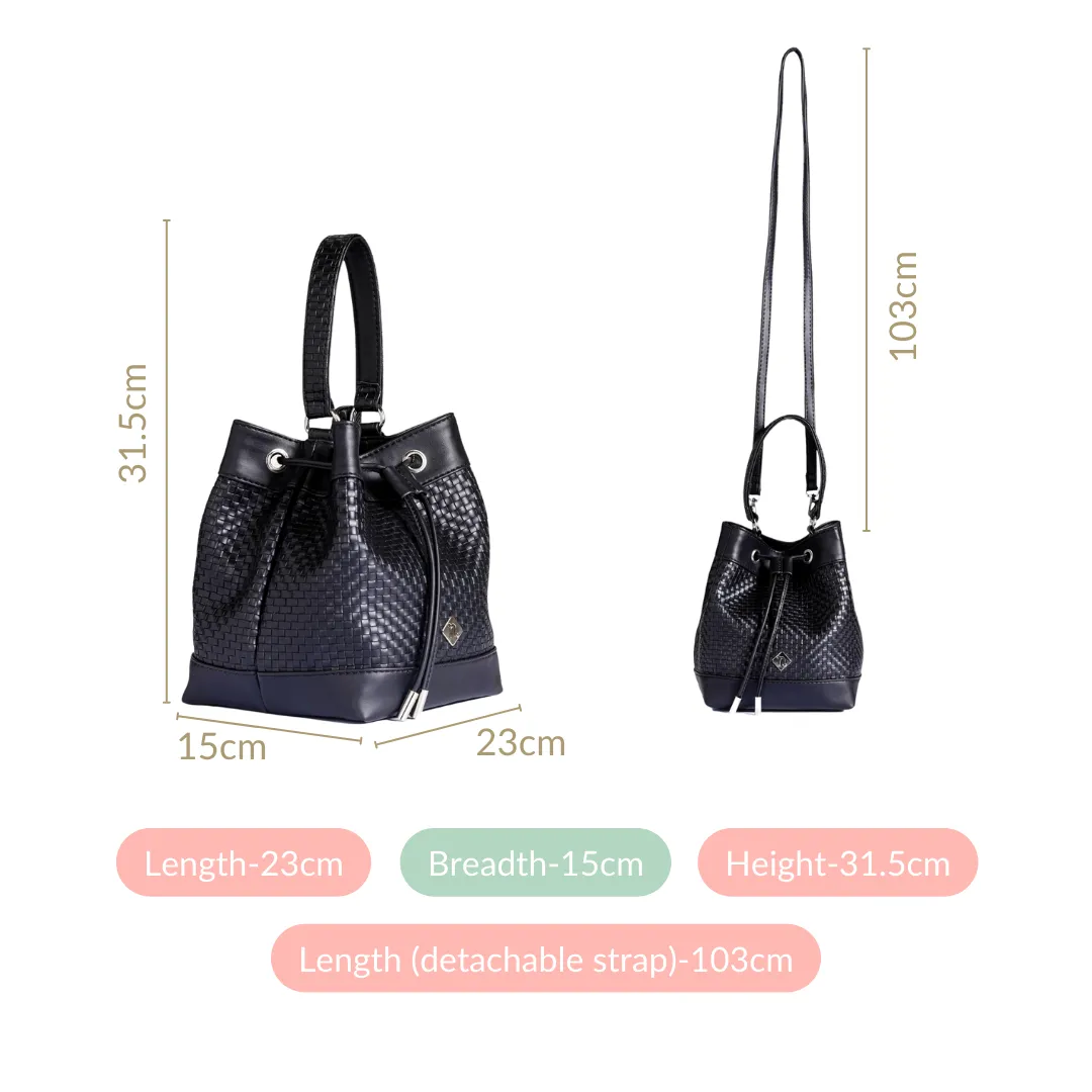 Basket Weave Bucket Handbag For Women Black
