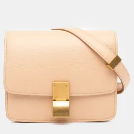 Beige Leather Small Classic Box Shoulder Bag