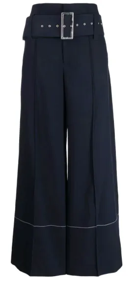 Belted Wide-Leg Wool Trousers