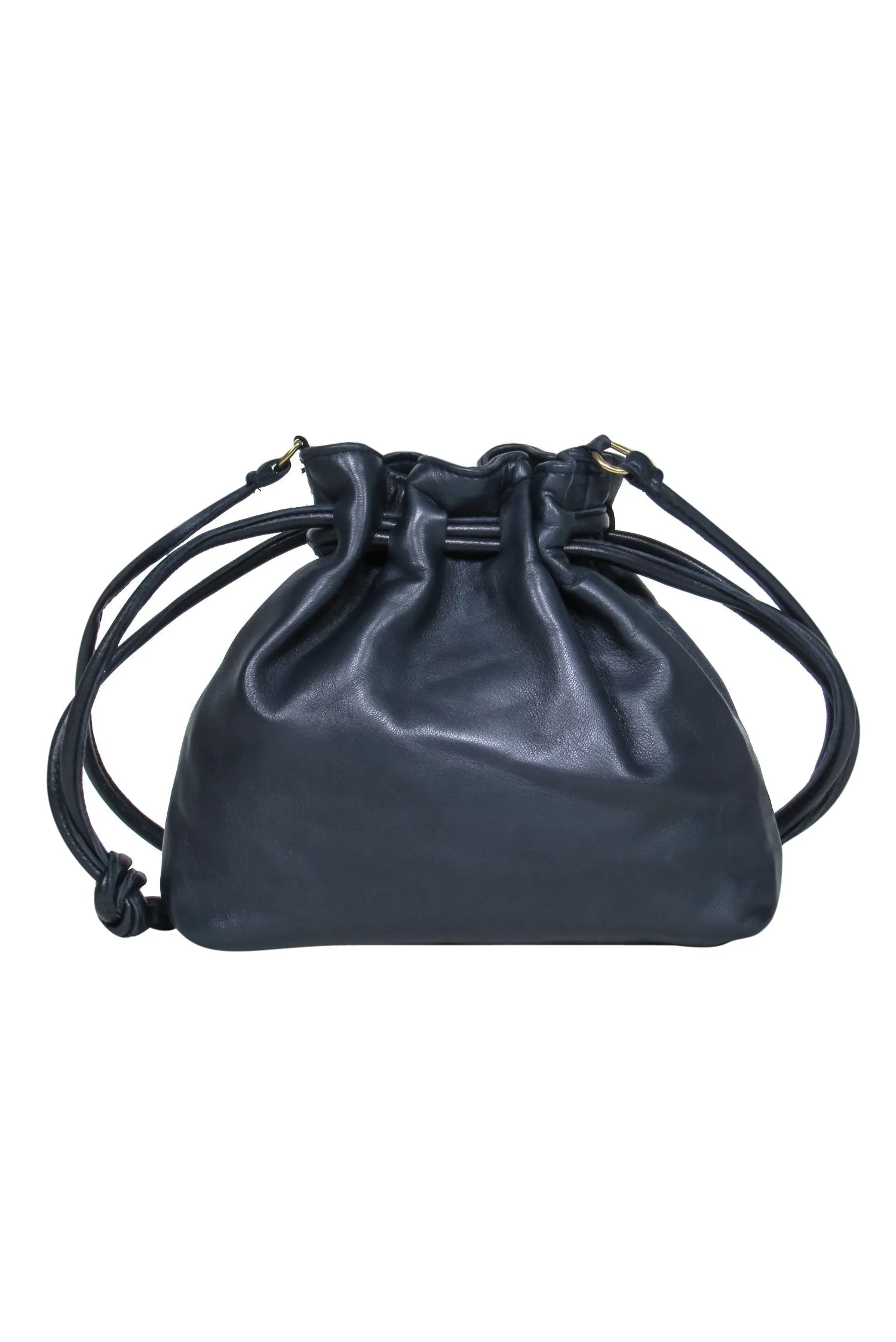 Clare V. - Navy Leather Drawstring Bucket-Style Crossbody