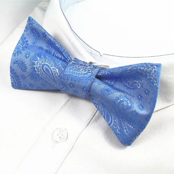 Classy Men Blue Paisley Silk Self-Tie Bow Tie