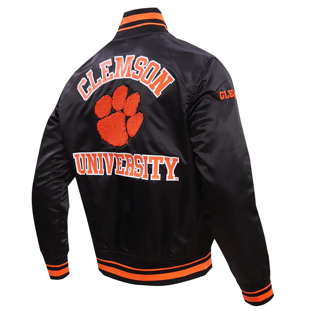 CLEMSON UNIVERSITY CLASSIC RIB SATIN JACKET (BLACK/ORANGE)