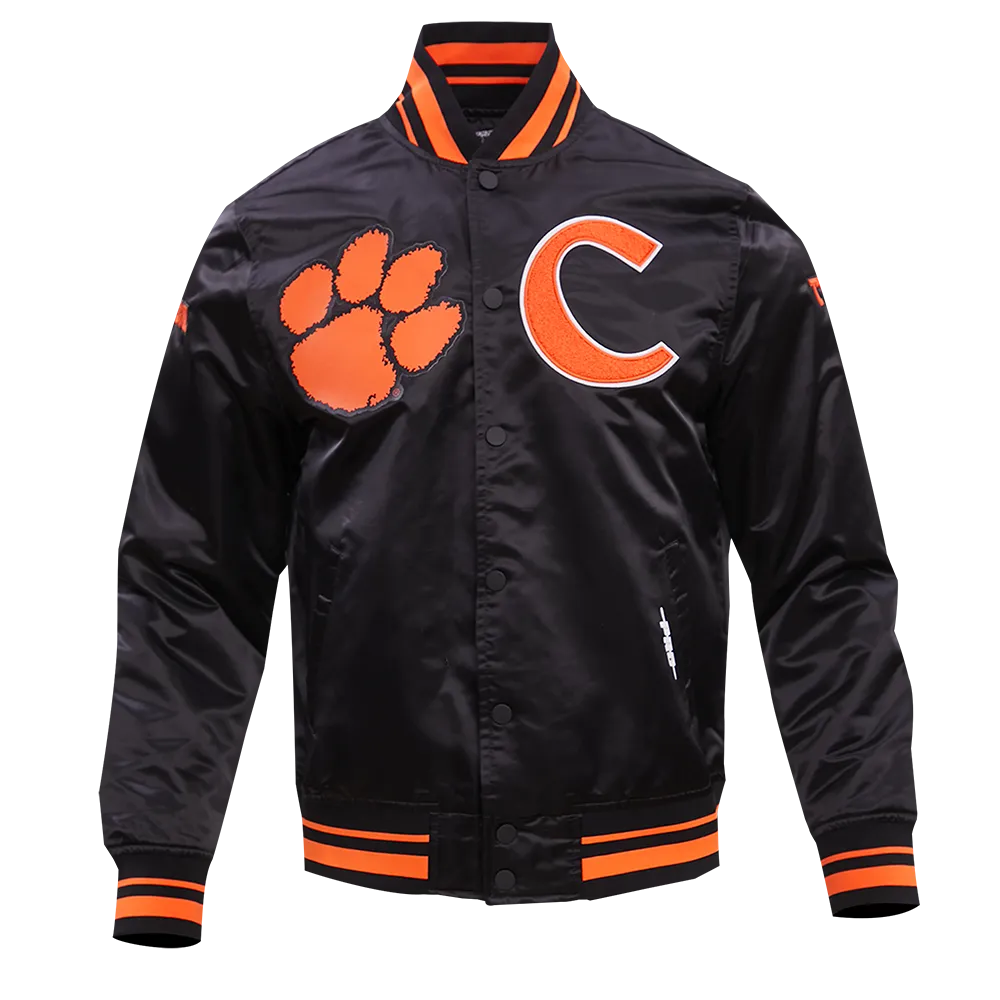 CLEMSON UNIVERSITY CLASSIC RIB SATIN JACKET (BLACK/ORANGE)