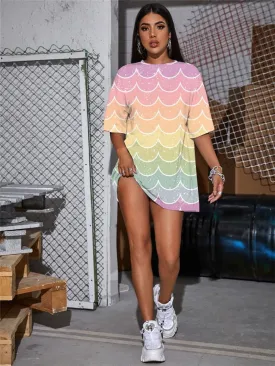 Colorful T Shirt Women Rainbow Shirt Print Abstract Tshirt Printed Stripe Punk Rock