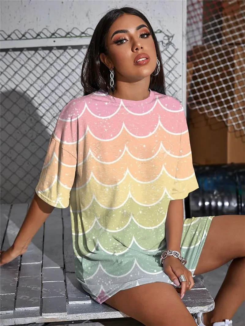 Colorful T Shirt Women Rainbow Shirt Print Abstract Tshirt Printed Stripe Punk Rock