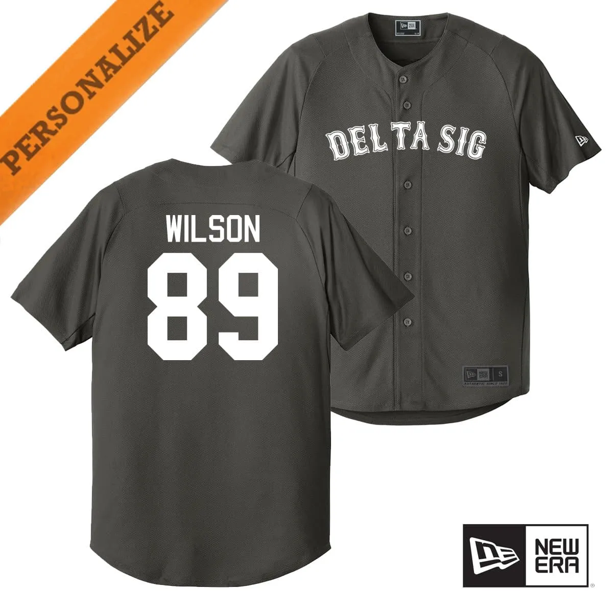 Delta Sig Personalized New Era Graphite Baseball Jersey