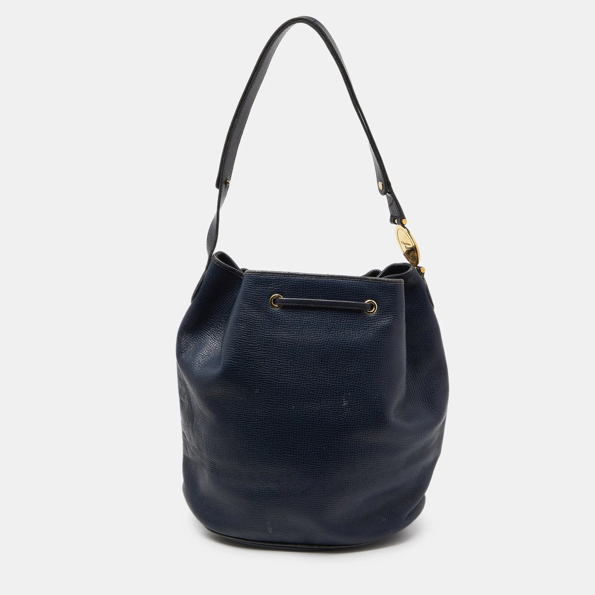 DIOR Blue Leather String Bucket Bag