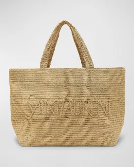 East-West Logo Raffia Tote Bag