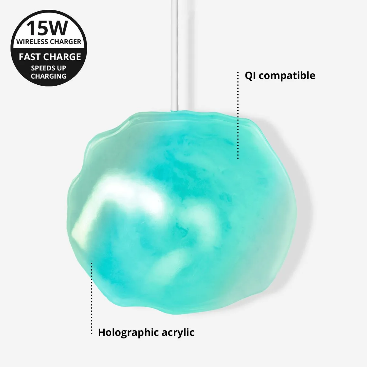 Ellie Rose - Wireless Charger - Aqua Crystal Holographic
