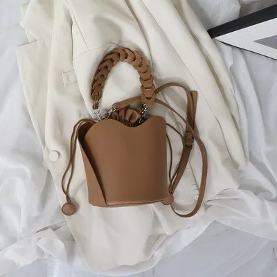 Fashion Women Bucket bag Crossbody Bag Simple design small handbag Drawstring Lady Tote Braided strap Shoulder Messenger Bag