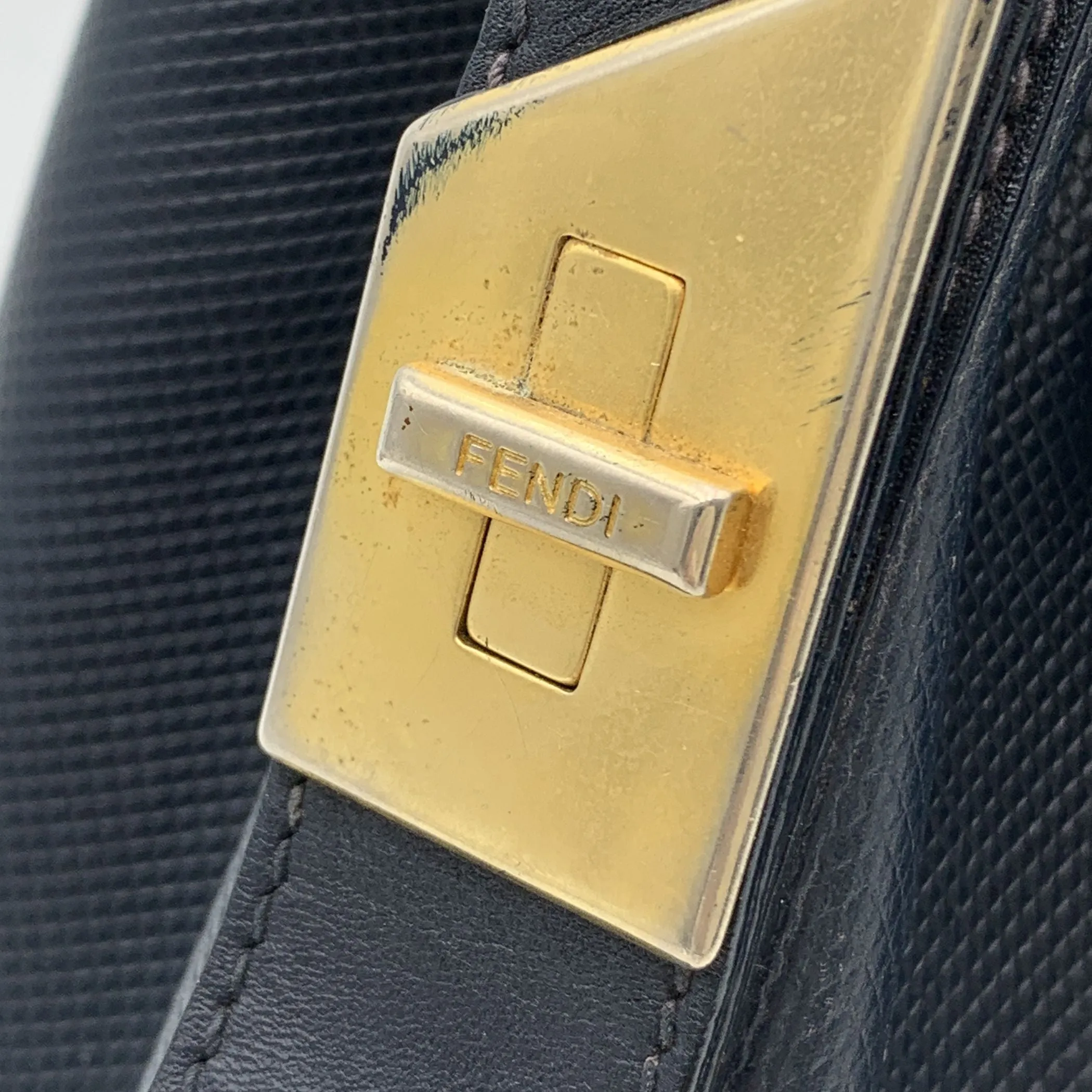 Fendi Vintage Blue Textured Leather Shoulder Drawstring Bucket Bag