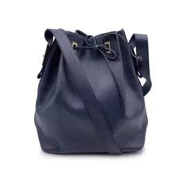 Fendi Vintage Blue Textured Leather Shoulder Drawstring Bucket Bag