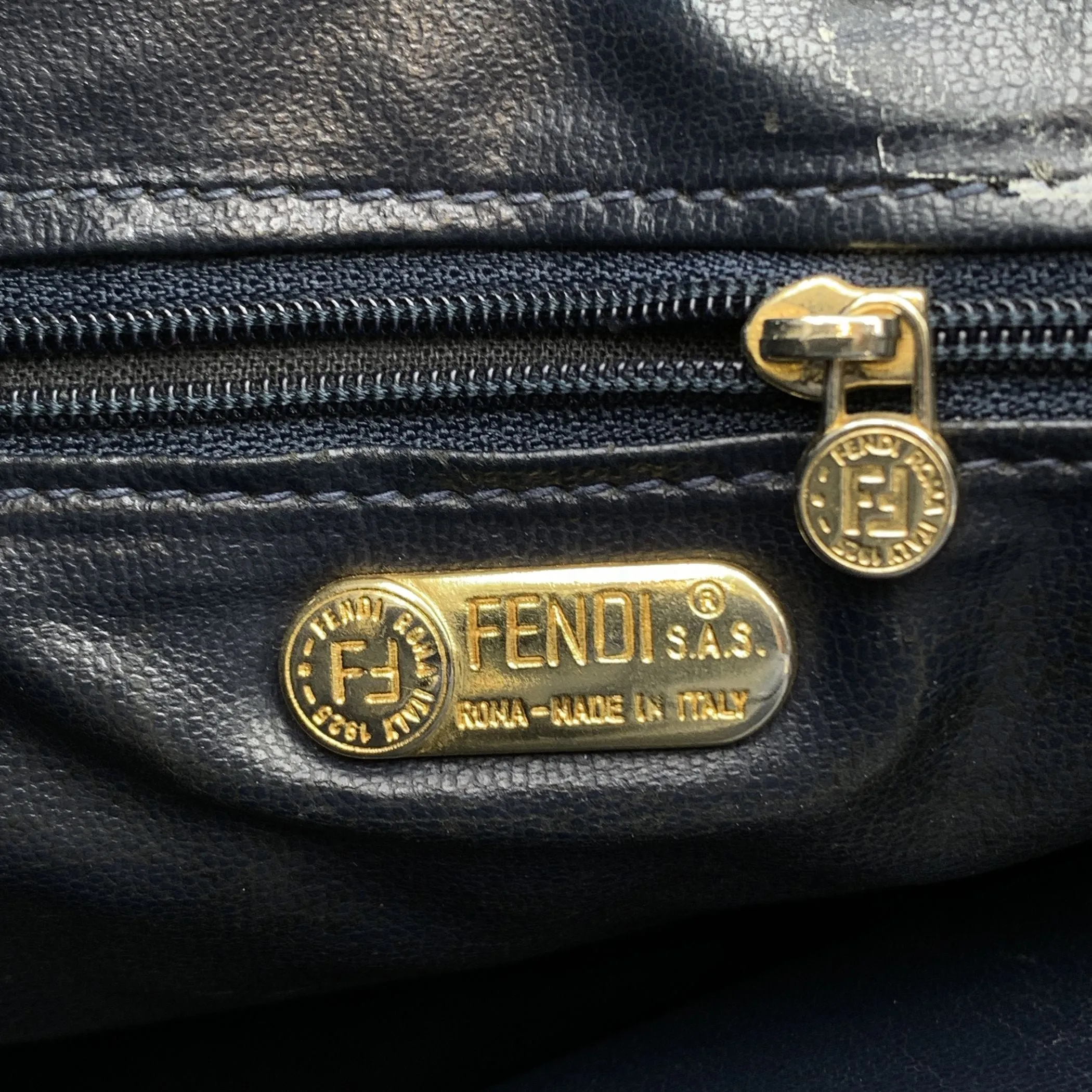 Fendi Vintage Blue Textured Leather Shoulder Drawstring Bucket Bag