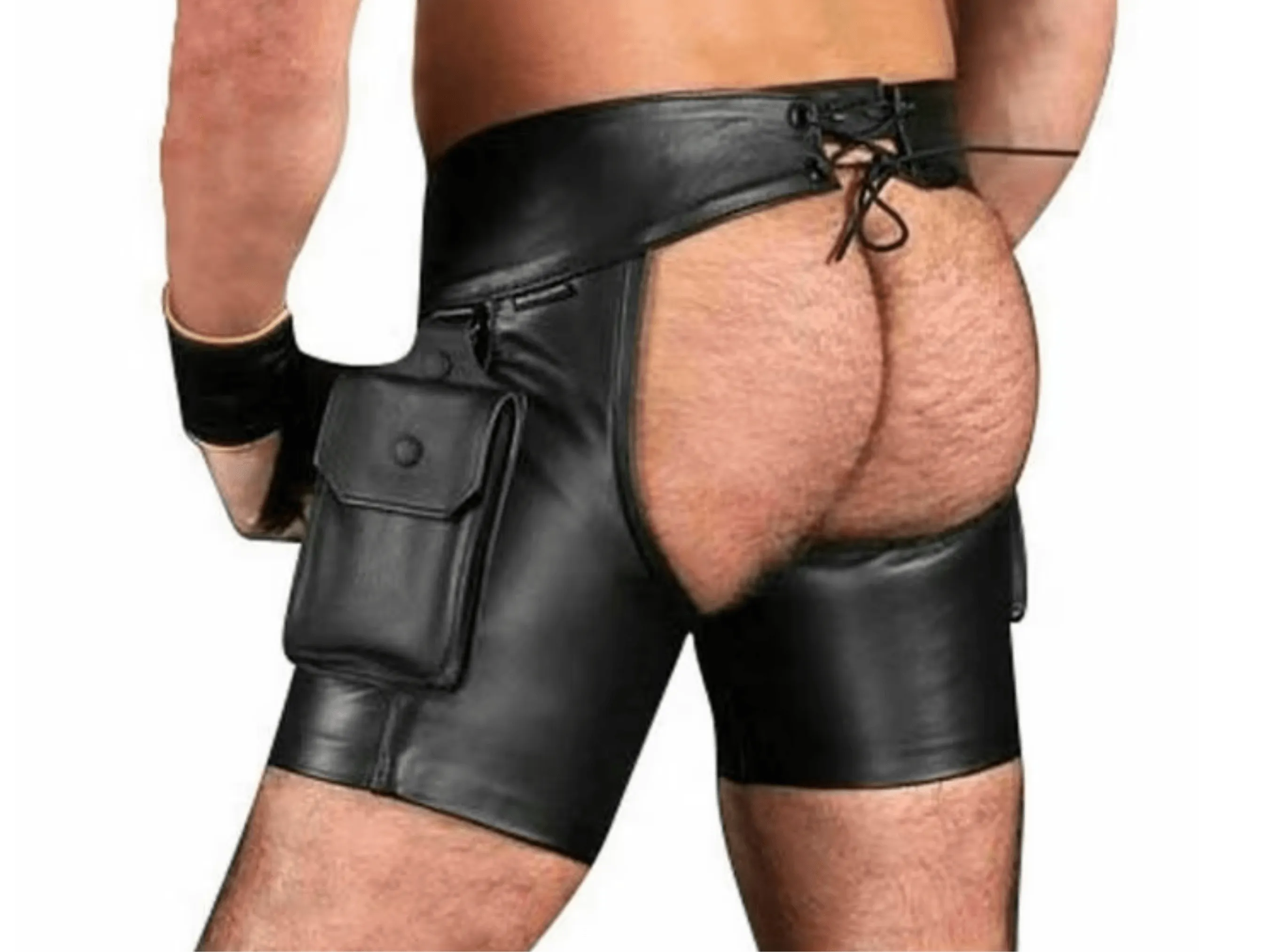 Fetish Wear Mens Gay Leather Shorts with Jockstrap