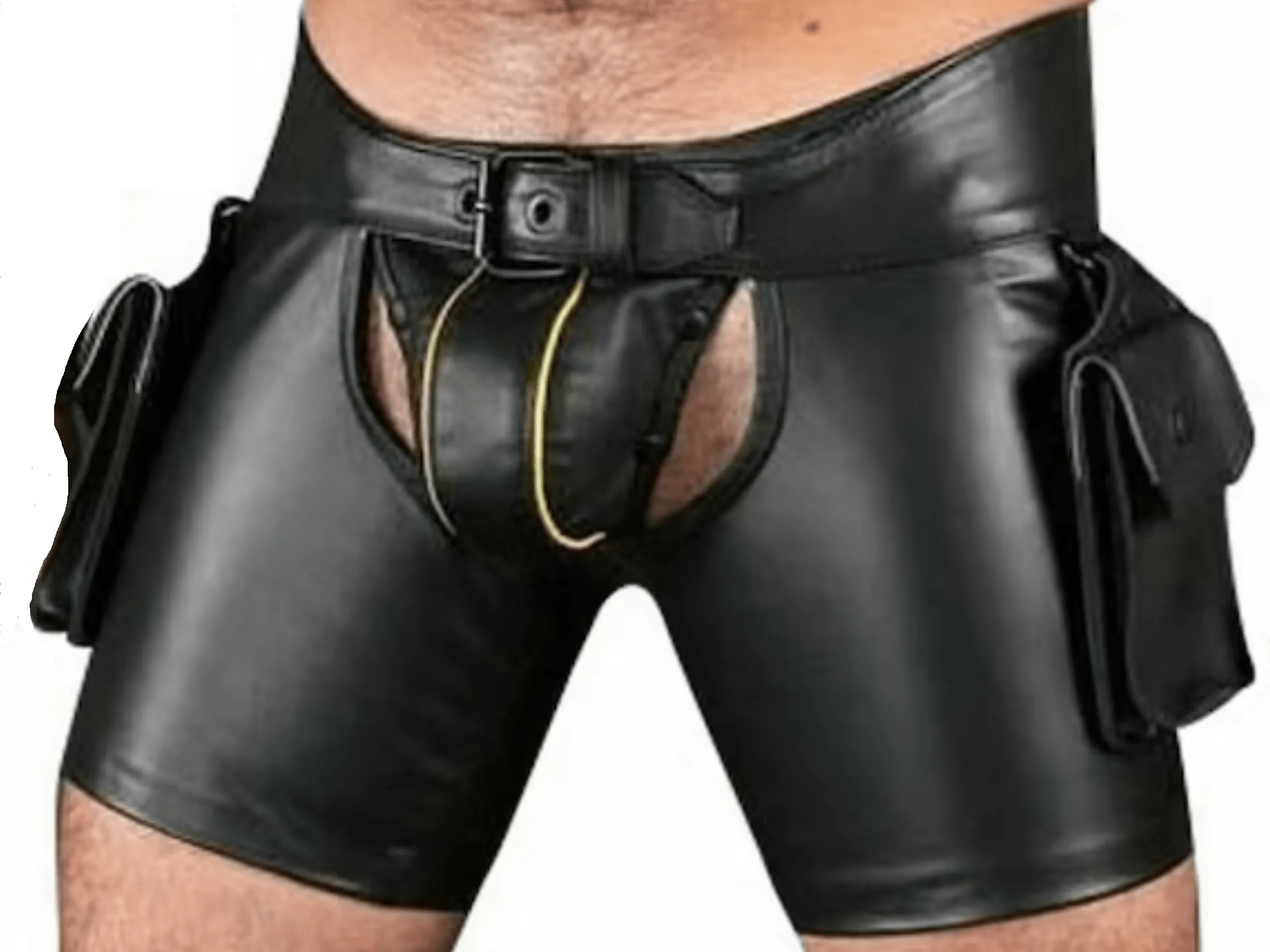 Fetish Wear Mens Gay Leather Shorts with Jockstrap