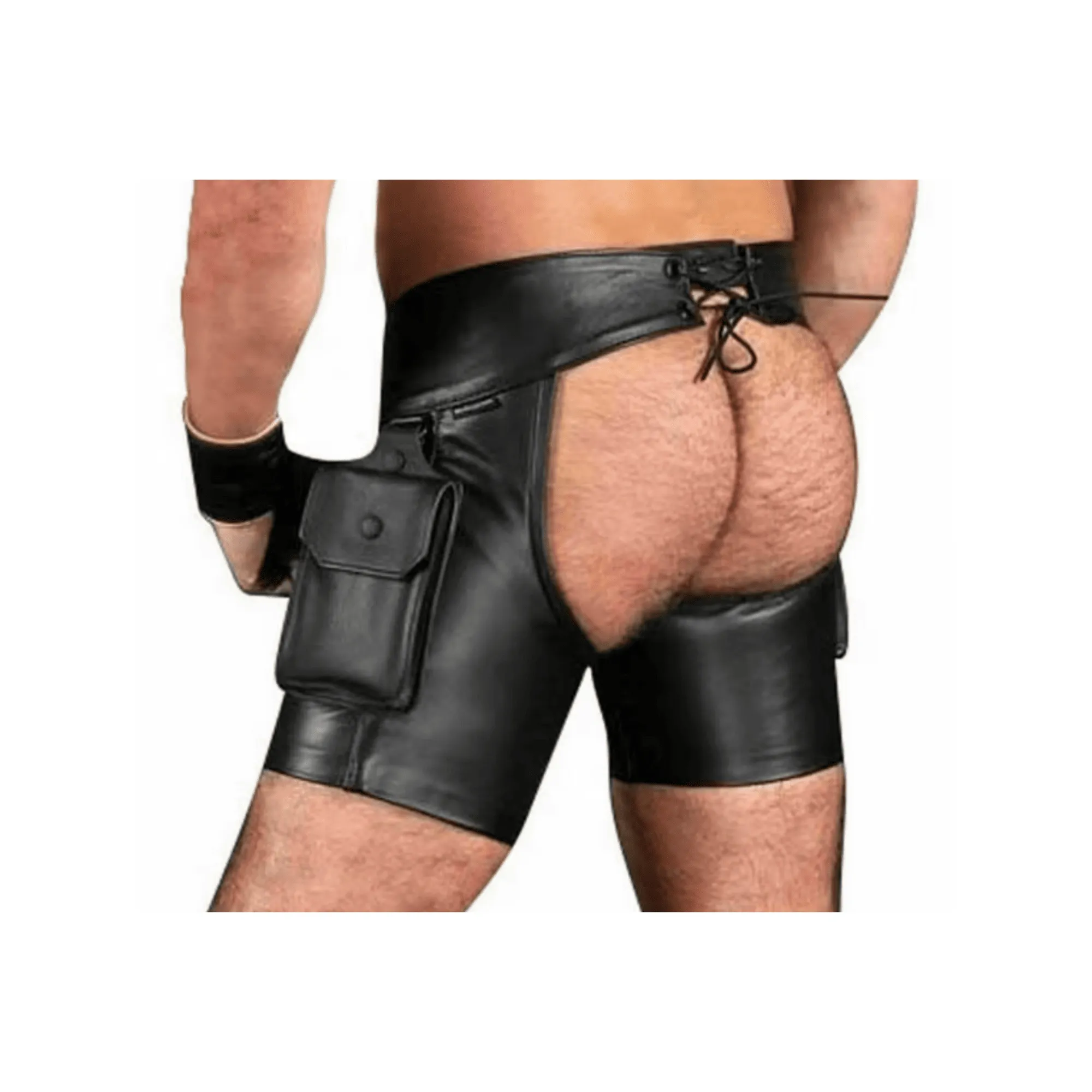 Fetish Wear Mens Gay Leather Shorts with Jockstrap