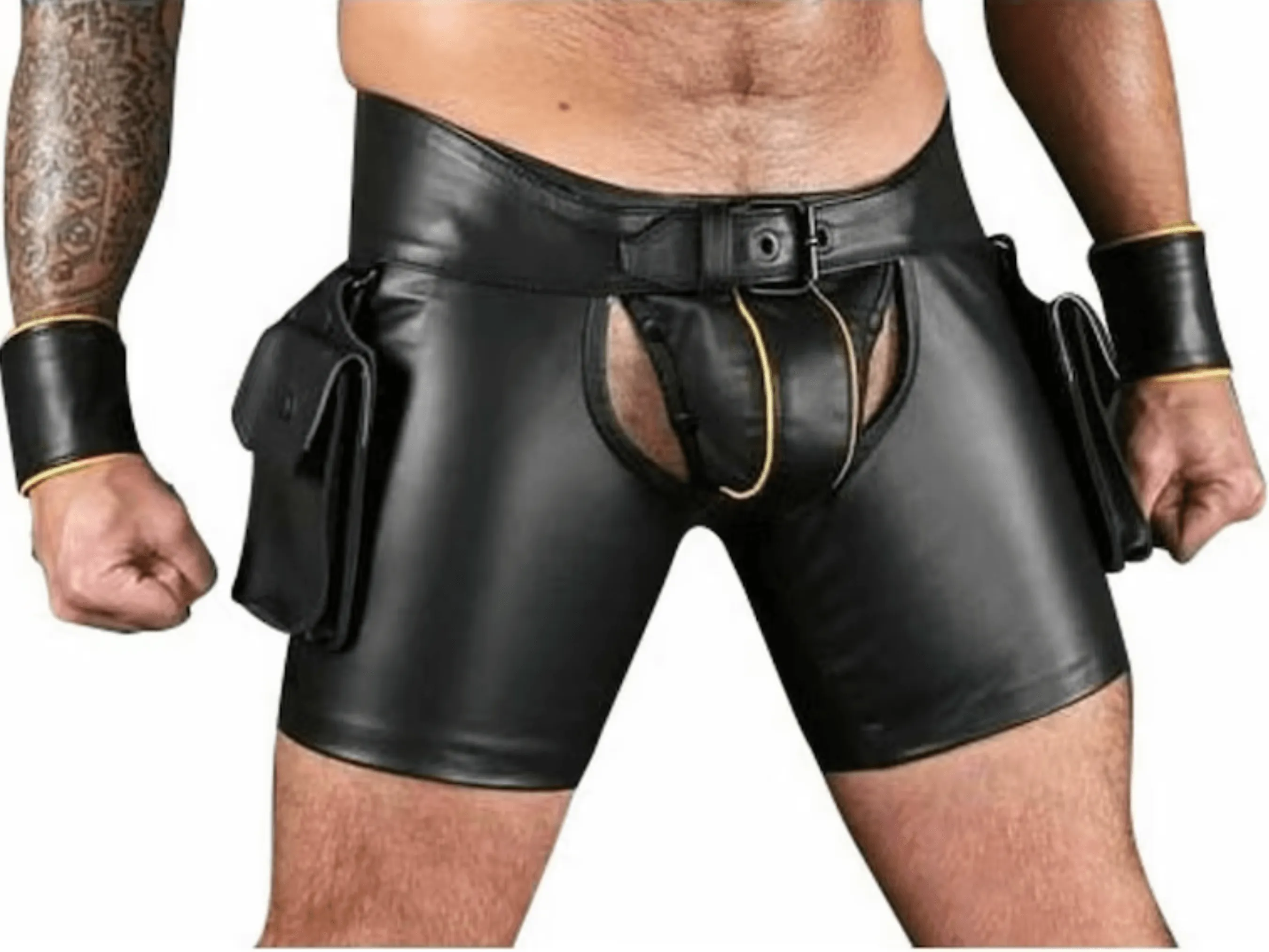 Fetish Wear Mens Gay Leather Shorts with Jockstrap