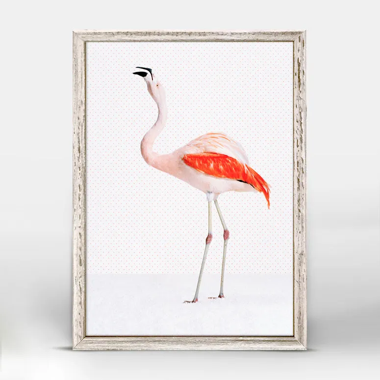 Flamingo On Dots Mini Framed Canvas