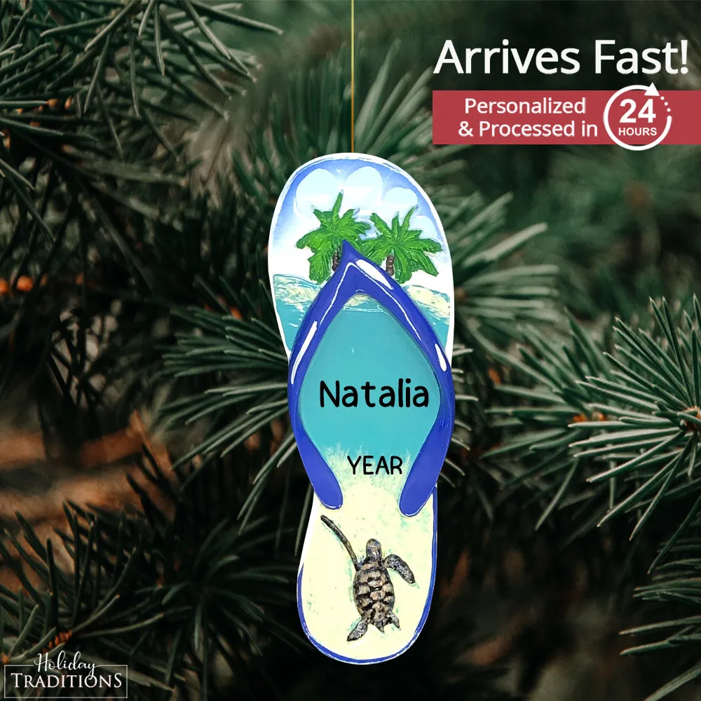 Flip Flop Turtle Island Christmas Ornament