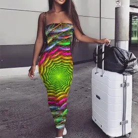Geometric Dress Women Psychedelic Ladies Dresses Vortex Bodycon Dress Colorful sleeveless