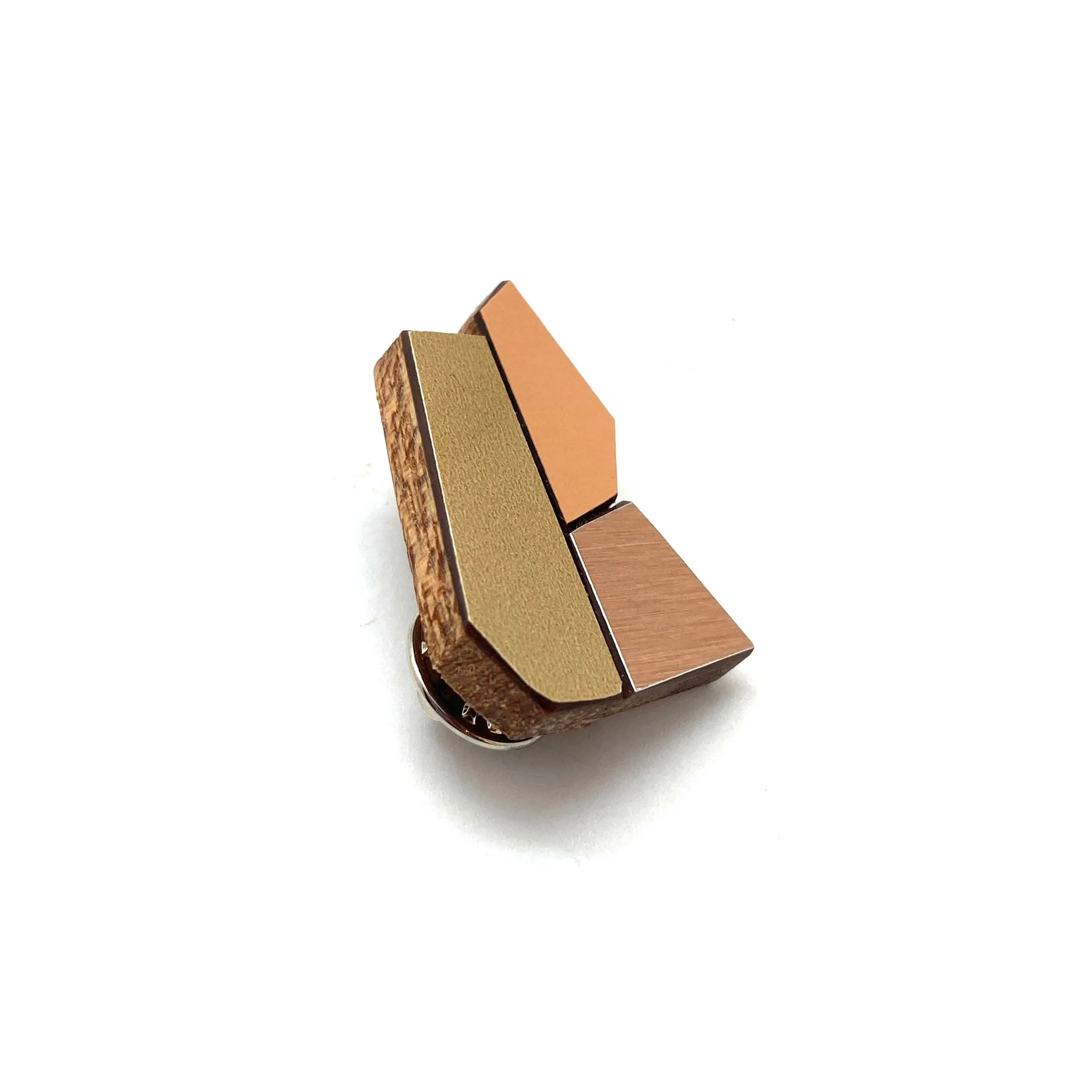 Geometric Pin - Gold, Wood and Tan