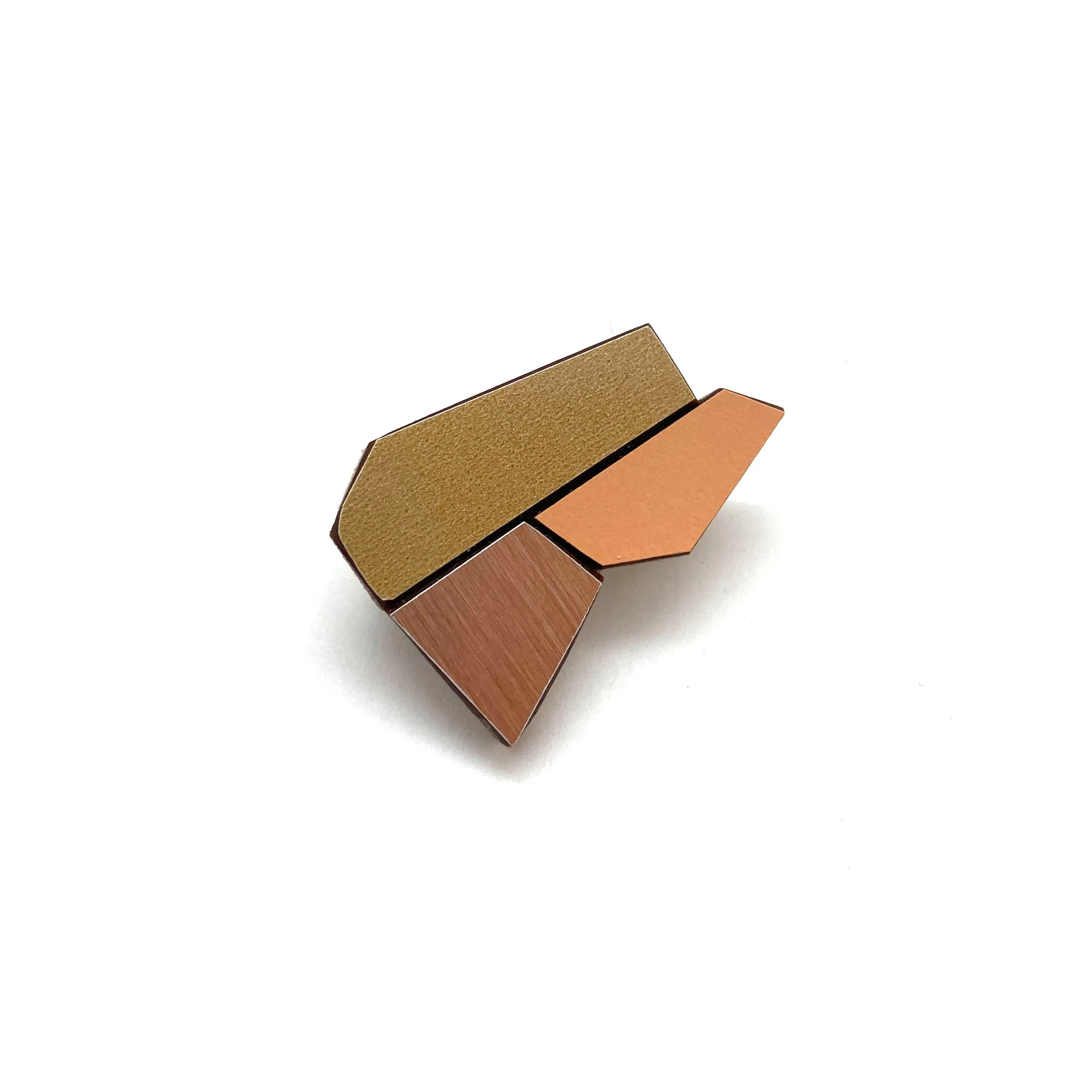 Geometric Pin - Gold, Wood and Tan