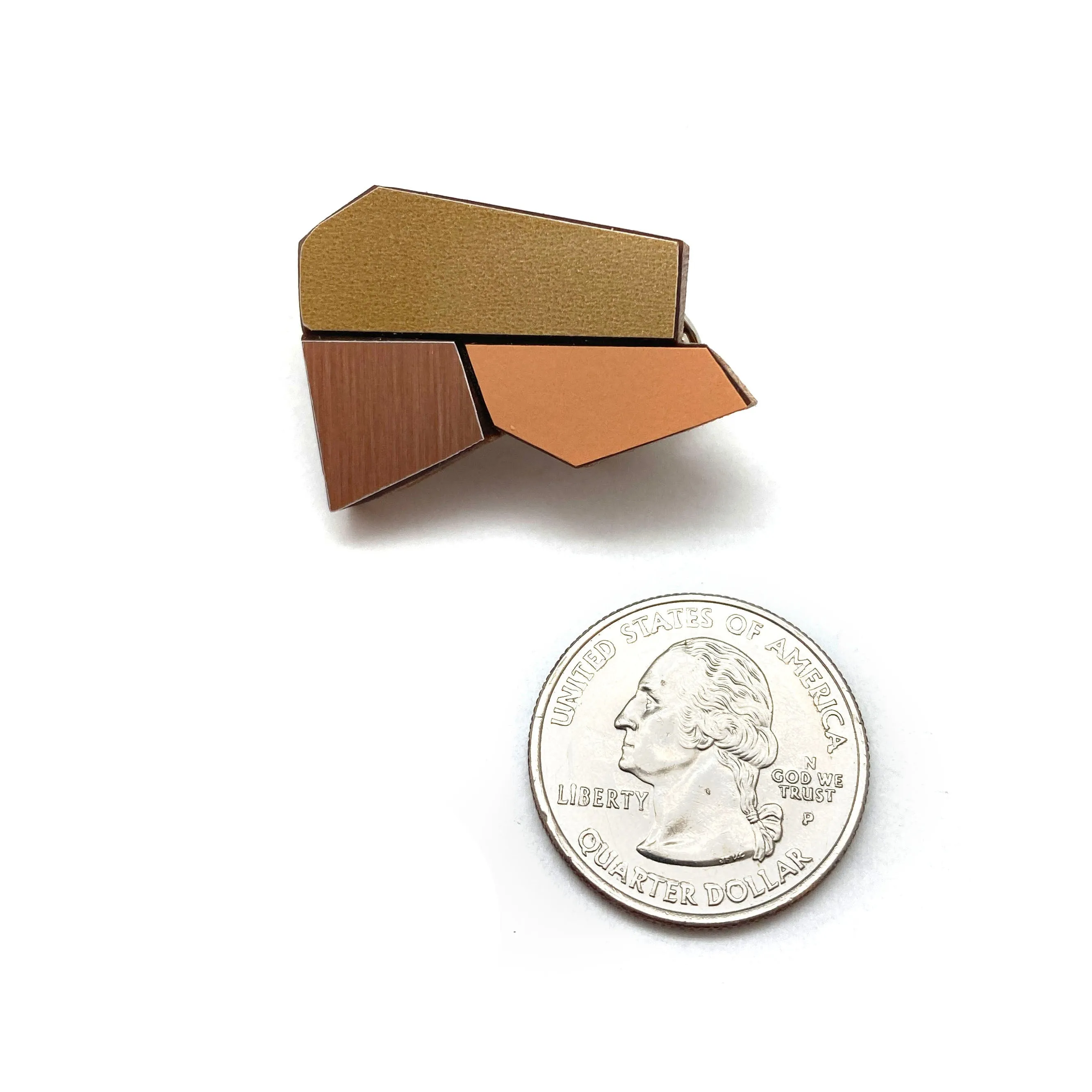 Geometric Pin - Gold, Wood and Tan