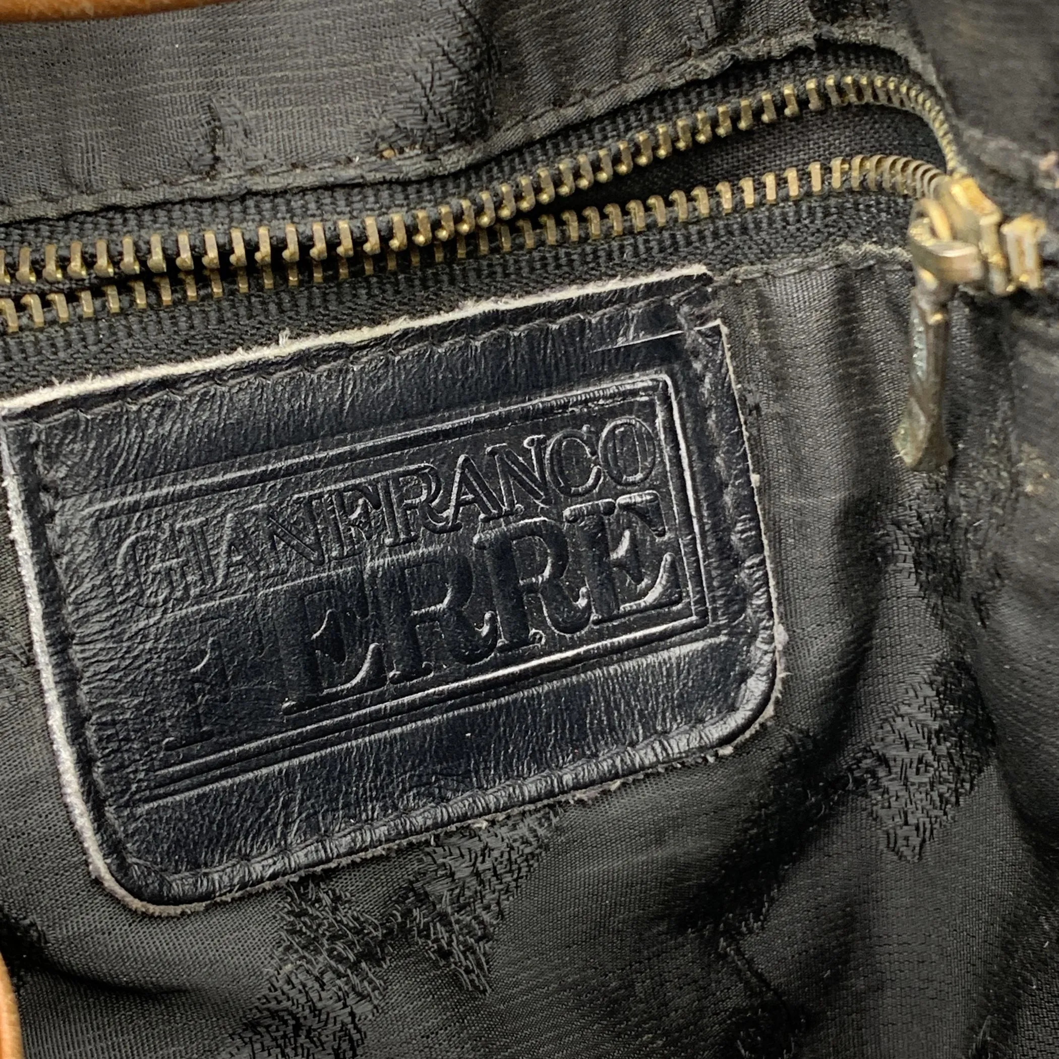 Gianfranco Ferre Vintage Embossed Brown Leather Bucket Bag