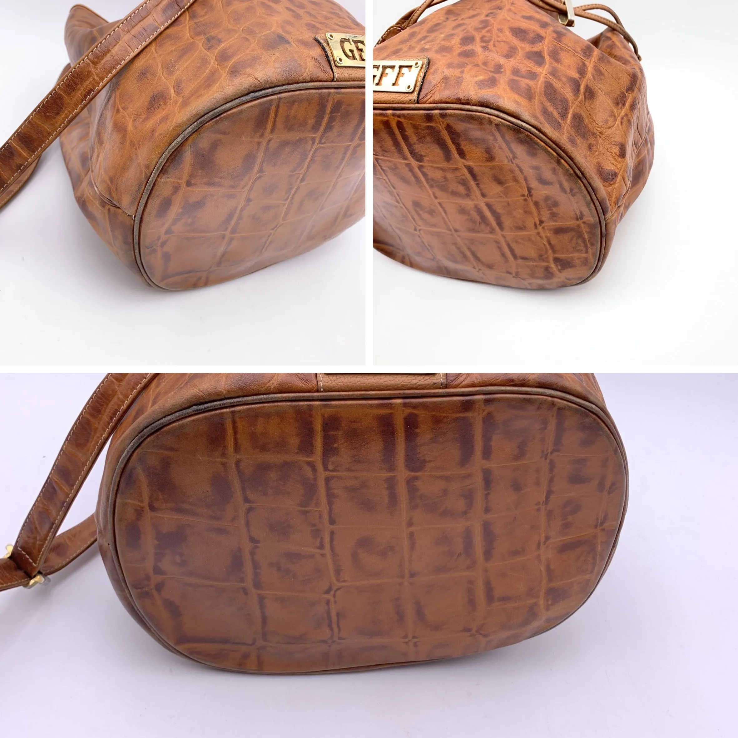 Gianfranco Ferre Vintage Embossed Brown Leather Bucket Bag