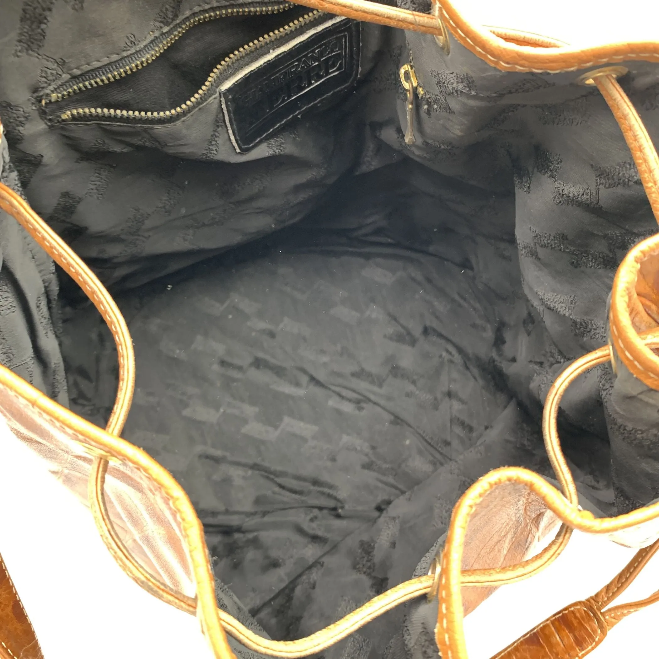 Gianfranco Ferre Vintage Embossed Brown Leather Bucket Bag