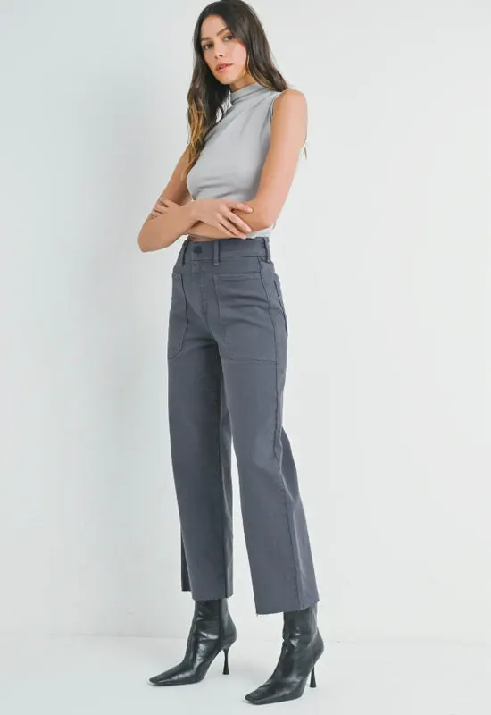 Just Black - High Rise Utility Wide Leg Jeans Charcoal