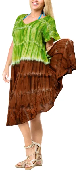 LA LEELA DRESS Beach Cover up Rayon Tie Dye Casual Strapless Cover Up Parrot Green 609 Plus Size