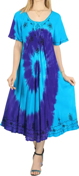 LA LEELA Women's Relaxed Pullover House Wear Dresses M-L Aqua-AC1127