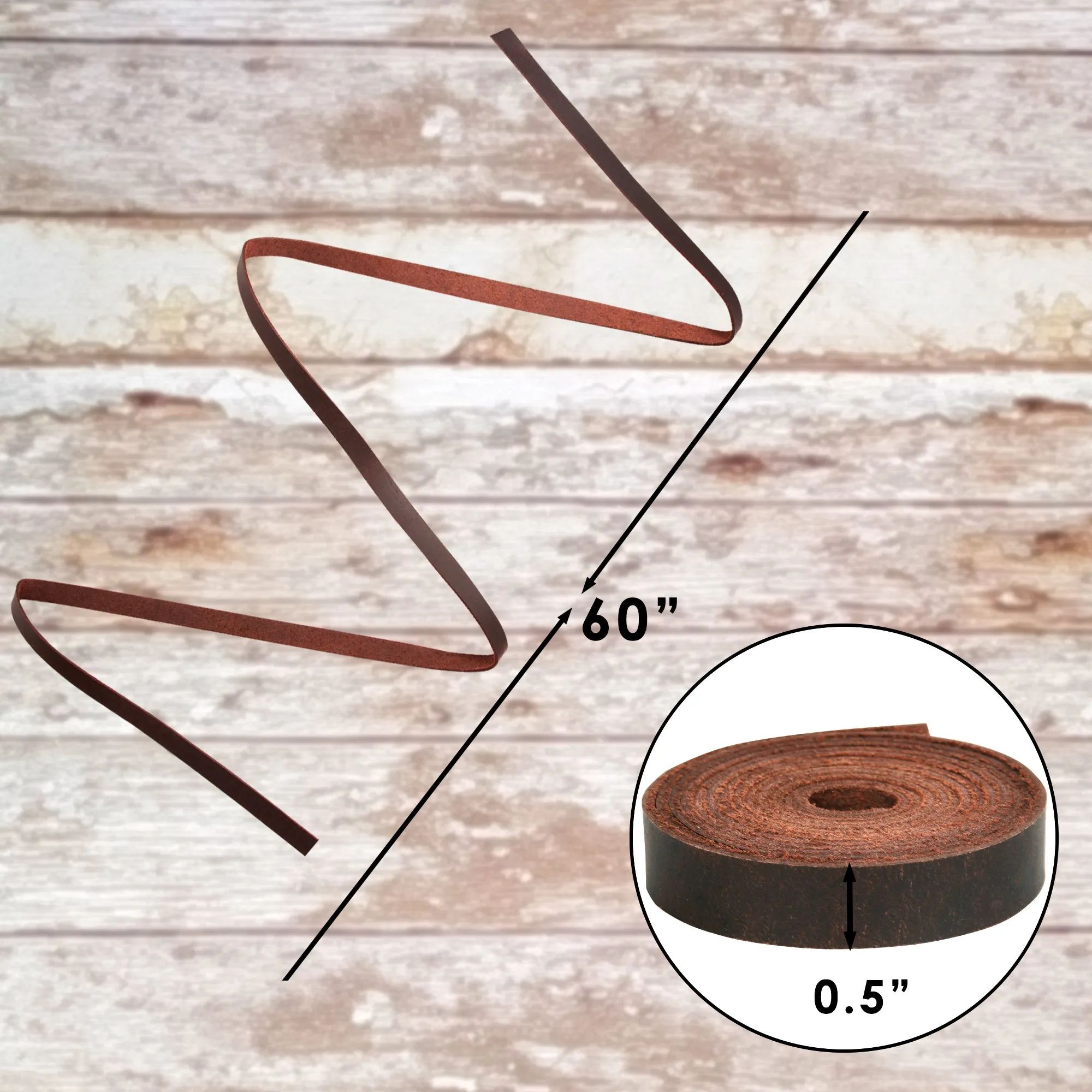 Leather Strap - Full Grain Buffalo Leather Strips for Crafts - 0.5" x 60" - Dark Brown