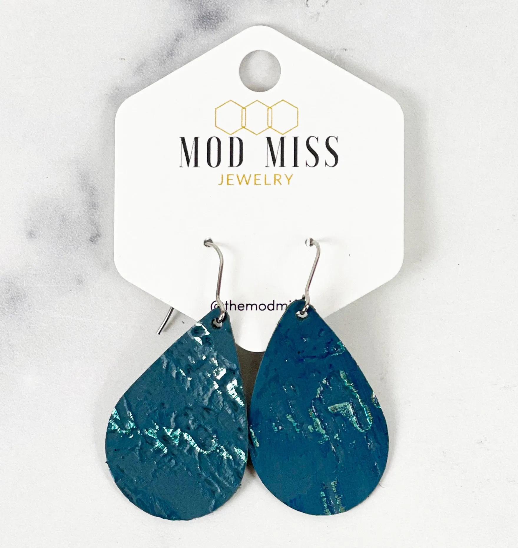 Leather Teardrop Earring "Wildwood Dark Teal"