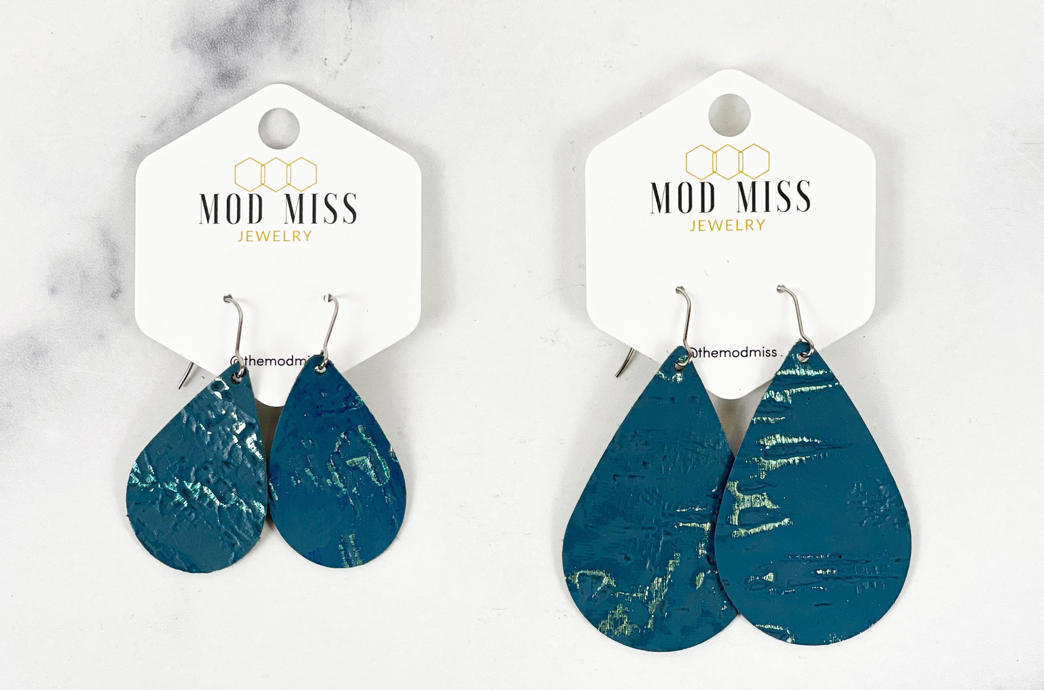 Leather Teardrop Earring "Wildwood Dark Teal"