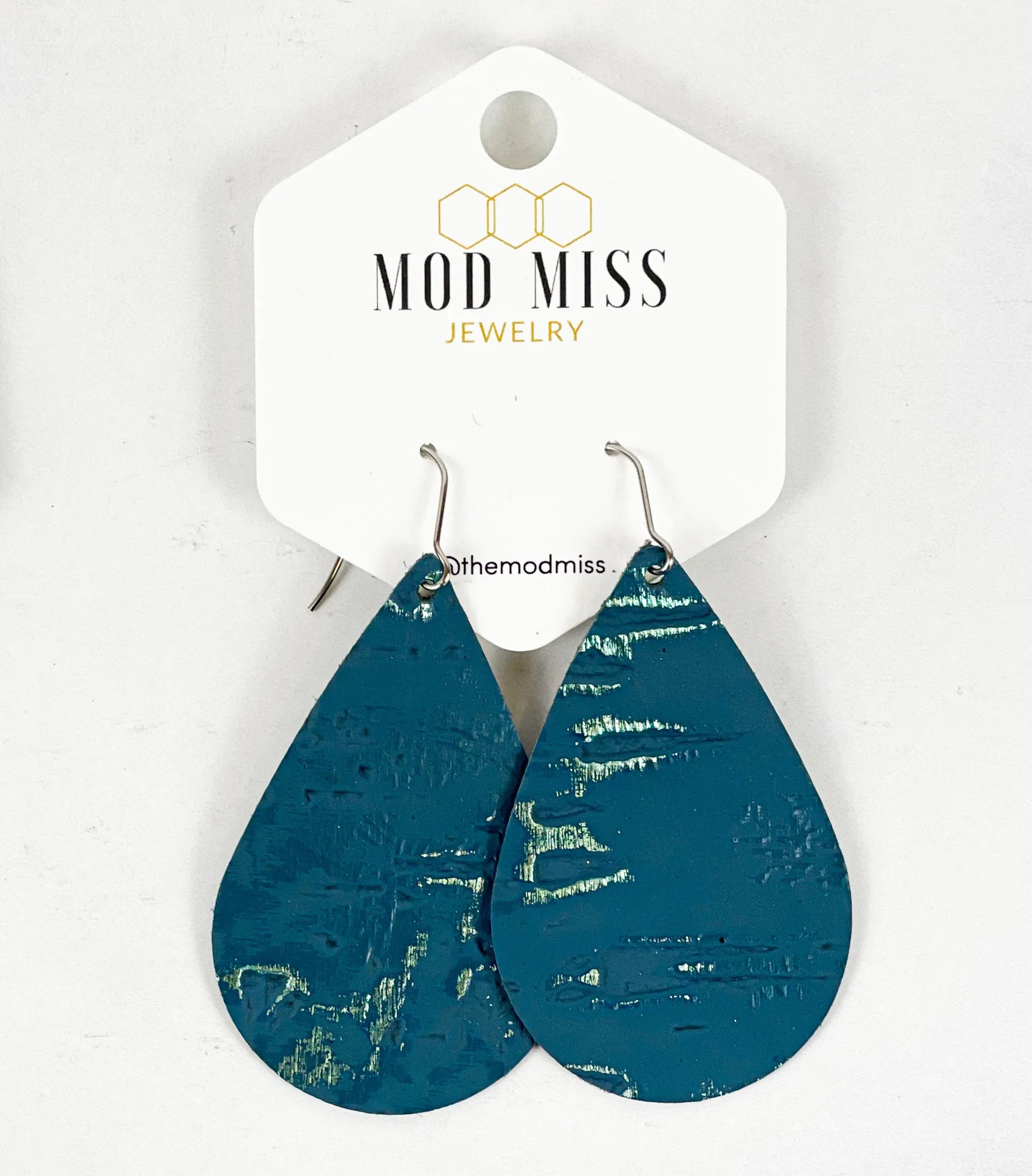 Leather Teardrop Earring "Wildwood Dark Teal"