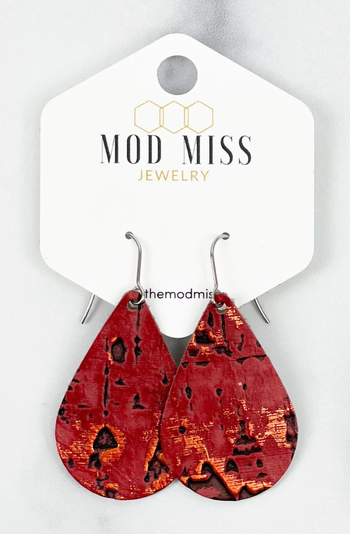 Leather Teardrop Earring "Wildwood Red"