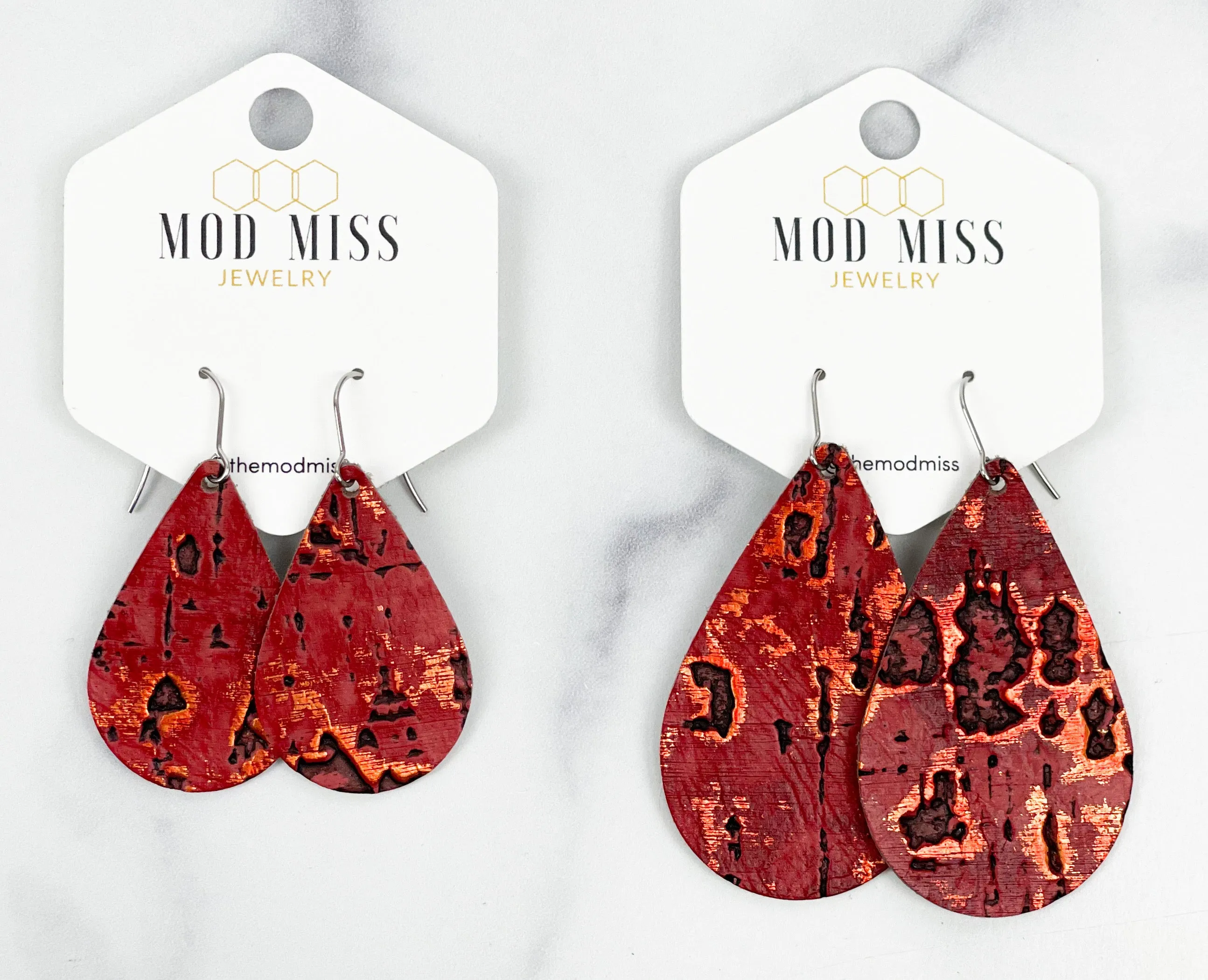 Leather Teardrop Earring "Wildwood Red"
