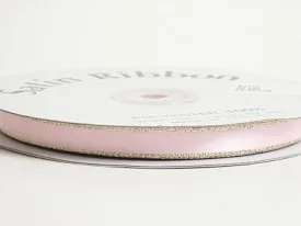 Light Pink with Gold Edge Satin Ribbon Lurex Edge - ( W: 1/8 Inch | L: 100 Yards )