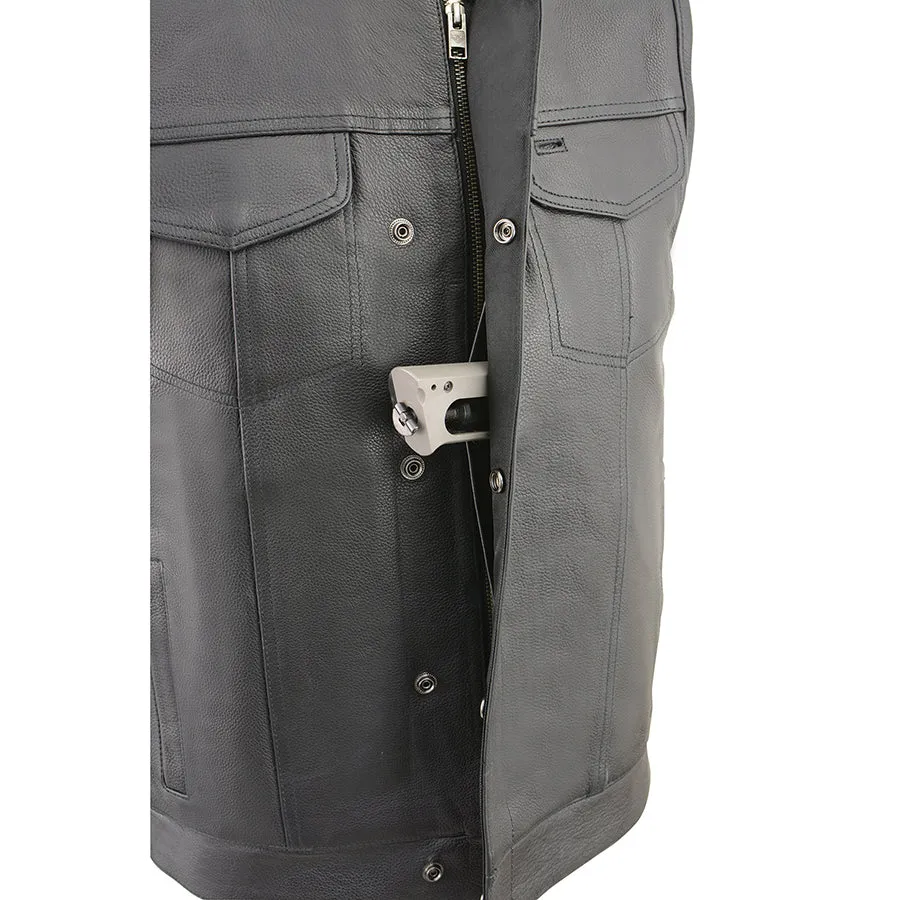 Men’s Cool Tec Collarless Leather Snap/Zip Front Club Style Vest